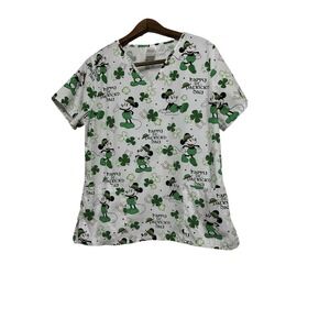 Disney‎ St. Patrick's Day Scrub Top Women's M Medium Mickey Mouse Nursing Vet